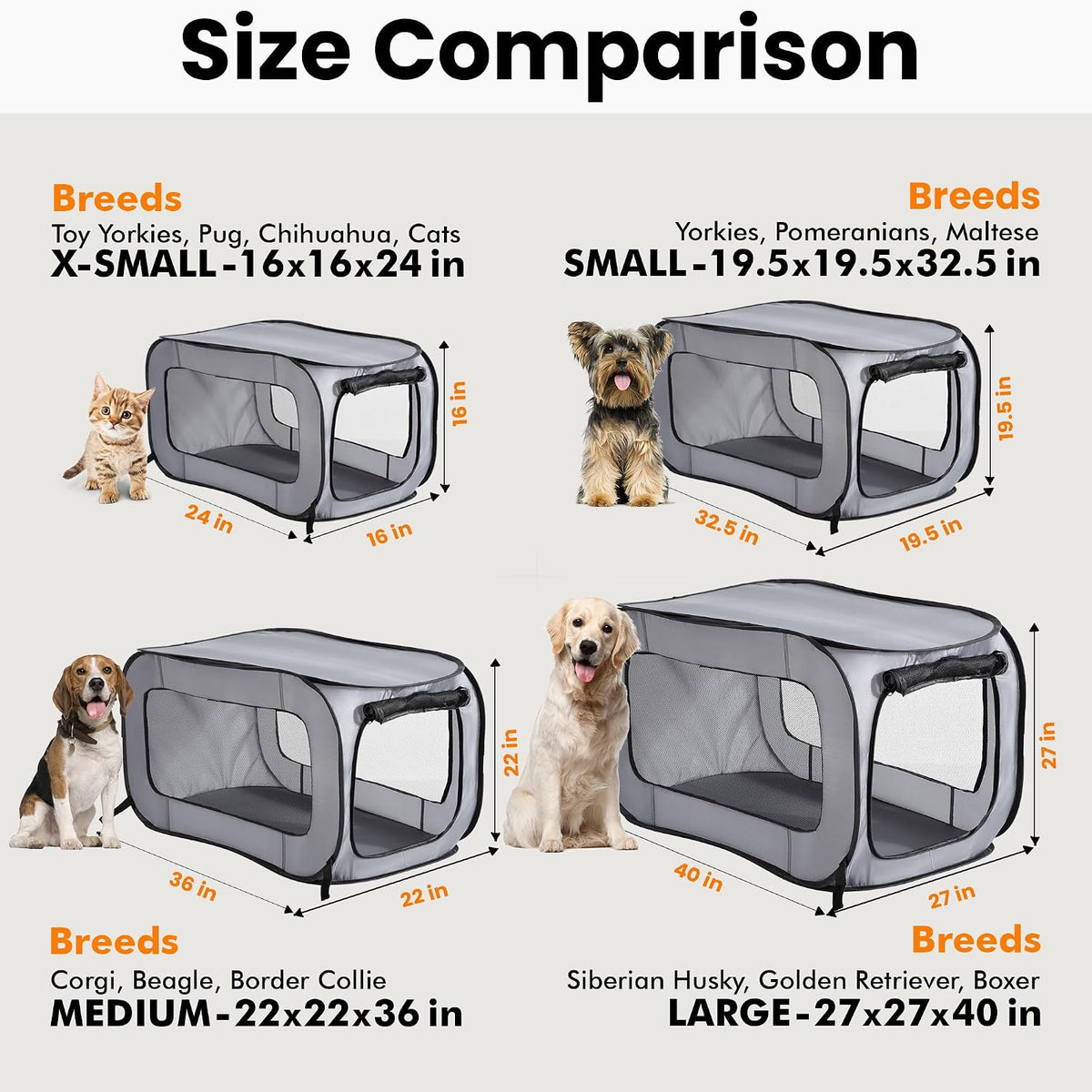 Portable Collapsible Pop Up Kennel, 32.5"L x 19.5"W x 19.5"H, Blue