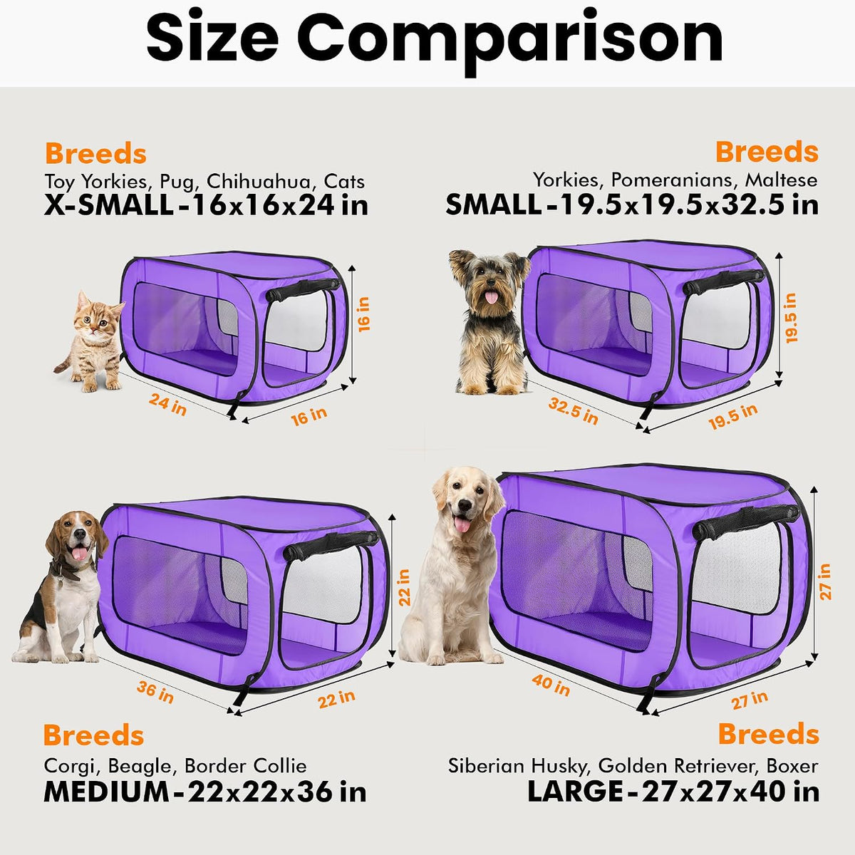 Portable Collapsible Pop Up Kennel, 32.5"L x 19.5"W x 19.5"H, Blue