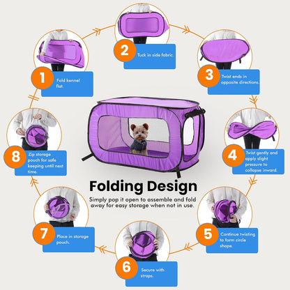 Portable Collapsible Pop Up Kennel, 32.5"L x 19.5"W x 19.5"H, Blue