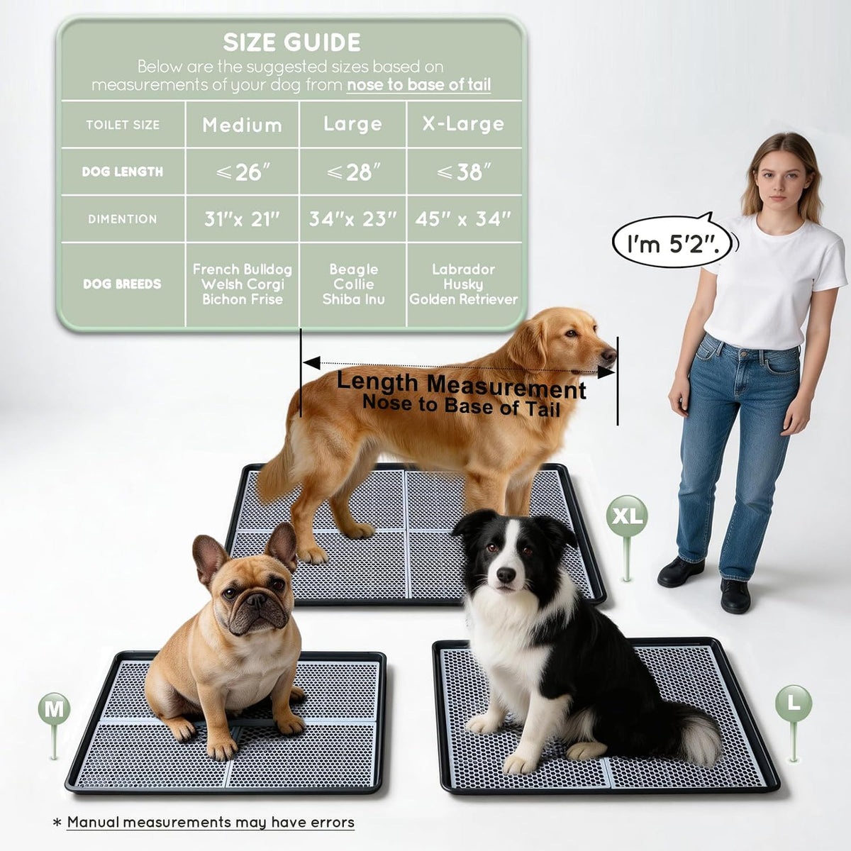 HQ4us Dog Pee Pad Holder Tray with Grate 34”×23”, Large Dog Litter Box Toilet, Puppy Pee Pad Holder, Less Mess, Dog Potty Indoor Outdoor for Balcony