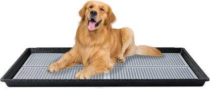 HQ4us Dog Pee Pad Holder Tray with Grate 34”×23”, Large Dog Litter Box Toilet, Puppy Pee Pad Holder, Less Mess, Dog Potty Indoor Outdoor for Balcony