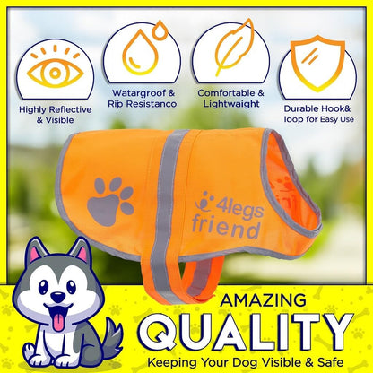 Reflective Dog Vest. Hi-Visibility, Blaze Orange Oxford 300D Waterproof Dog Vest Helps Protect Your Best Friend. Safeguard Your PUP from Motorists & Hunting Accidents, On or Off Leash