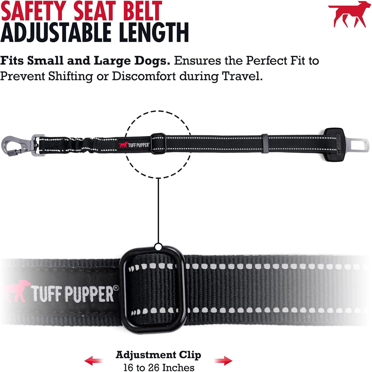 Dog Seat Belt | Adjustable Length Dog Seatbelt Restraint | Tangle-Free Locking Carabiner | Shock-Absorbing Bungee | Reflective Stitching for Visibility | Universal Fit for Cars & Trucks