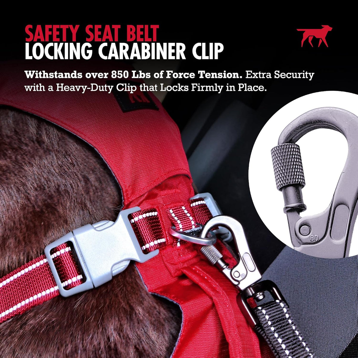 Dog Seat Belt | Adjustable Length Dog Seatbelt Restraint | Tangle-Free Locking Carabiner | Shock-Absorbing Bungee | Reflective Stitching for Visibility | Universal Fit for Cars & Trucks