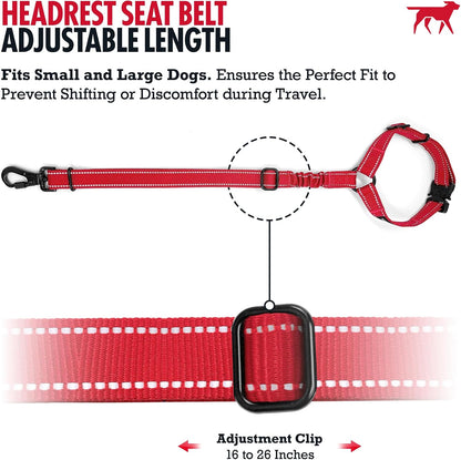 Dog Seat Belt | Adjustable Length Dog Seatbelt Restraint | Tangle-Free Locking Carabiner | Shock-Absorbing Bungee | Reflective Stitching for Visibility | Universal Fit for Cars & Trucks
