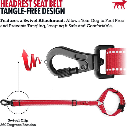 Dog Seat Belt | Adjustable Length Dog Seatbelt Restraint | Tangle-Free Locking Carabiner | Shock-Absorbing Bungee | Reflective Stitching for Visibility | Universal Fit for Cars & Trucks