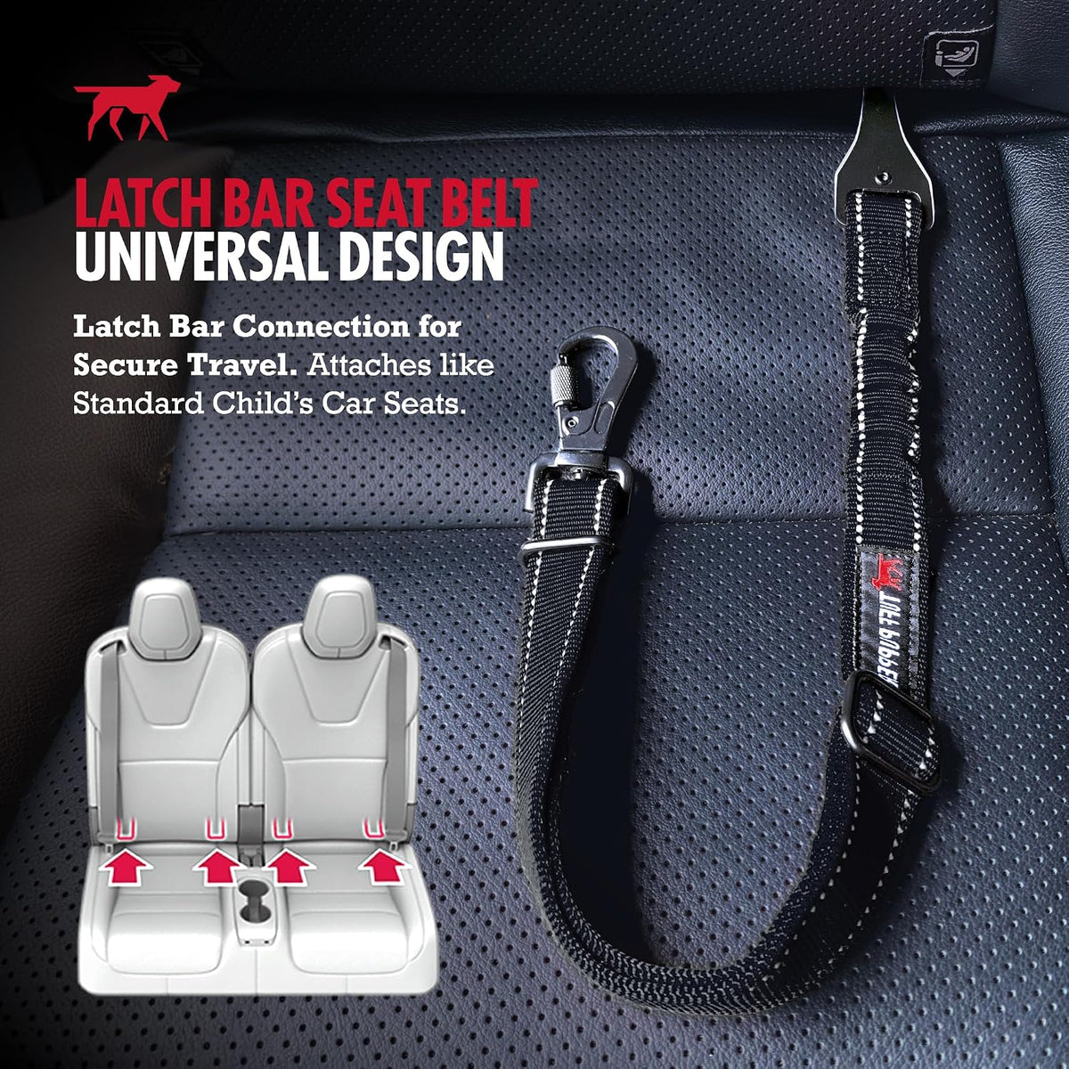 Dog Seat Belt | Adjustable Length Dog Seatbelt Restraint | Tangle-Free Locking Carabiner | Shock-Absorbing Bungee | Reflective Stitching for Visibility | Universal Fit for Cars & Trucks