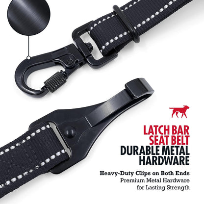 Dog Seat Belt | Adjustable Length Dog Seatbelt Restraint | Tangle-Free Locking Carabiner | Shock-Absorbing Bungee | Reflective Stitching for Visibility | Universal Fit for Cars & Trucks