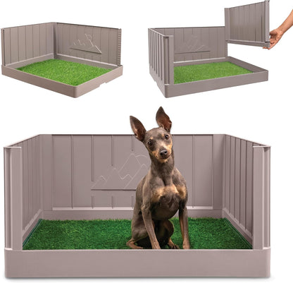 Dog Litter Box with High Walls, Indoor Dog Potty, Artificial Grass Pad with Tray for Dogs, Pee Pad Holder, Potty Training Tray with Reusable Turf Patch, for Apartments & Balconies