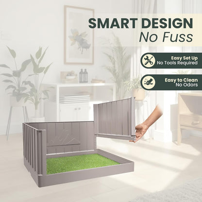 Dog Litter Box with High Walls, Indoor Dog Potty, Artificial Grass Pad with Tray for Dogs, Pee Pad Holder, Potty Training Tray with Reusable Turf Patch, for Apartments & Balconies