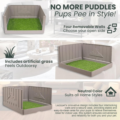 Dog Litter Box with High Walls, Indoor Dog Potty, Artificial Grass Pad with Tray for Dogs, Pee Pad Holder, Potty Training Tray with Reusable Turf Patch, for Apartments & Balconies