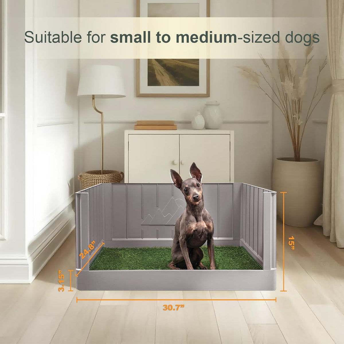 Dog Litter Box with High Walls, Indoor Dog Potty, Artificial Grass Pad with Tray for Dogs, Pee Pad Holder, Potty Training Tray with Reusable Turf Patch, for Apartments & Balconies