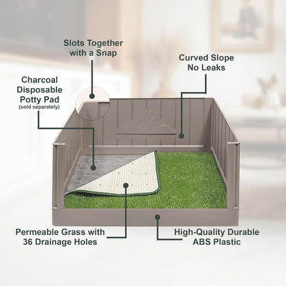 Dog Litter Box with High Walls, Indoor Dog Potty, Artificial Grass Pad with Tray for Dogs, Pee Pad Holder, Potty Training Tray with Reusable Turf Patch, for Apartments & Balconies
