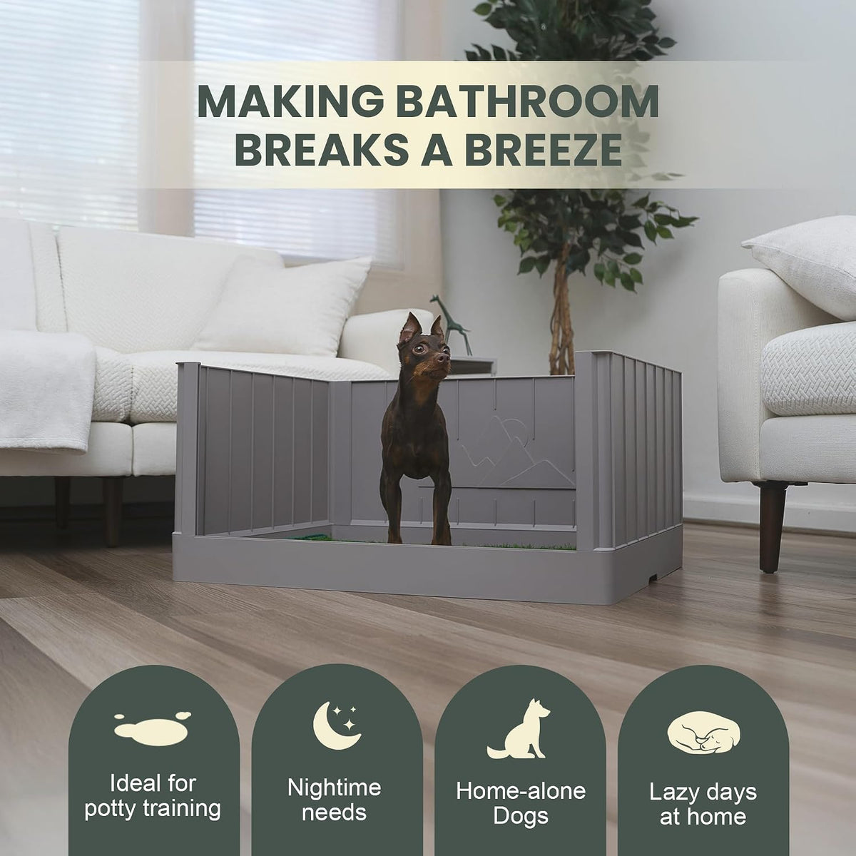 Dog Litter Box with High Walls, Indoor Dog Potty, Artificial Grass Pad with Tray for Dogs, Pee Pad Holder, Potty Training Tray with Reusable Turf Patch, for Apartments & Balconies
