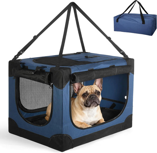 24 Inch Collapsible Soft Dog Crate for Small Dogs, Travel Dog Crate Bule