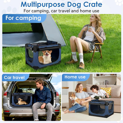 24 Inch Collapsible Soft Dog Crate for Small Dogs, Travel Dog Crate Bule