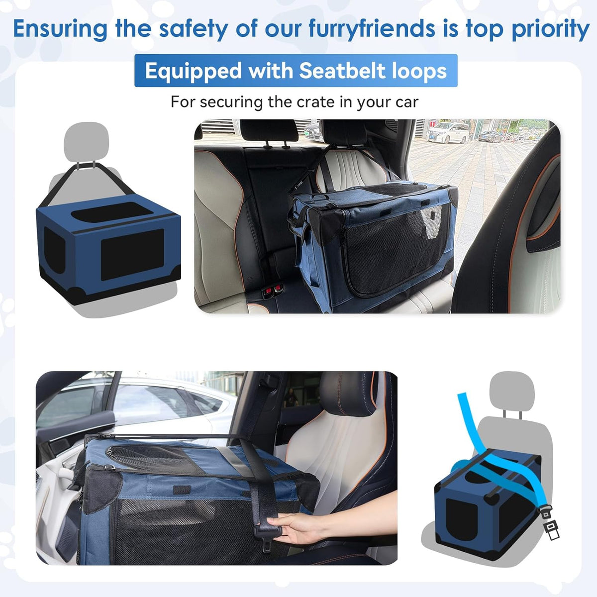 24 Inch Collapsible Soft Dog Crate for Small Dogs, Travel Dog Crate Bule