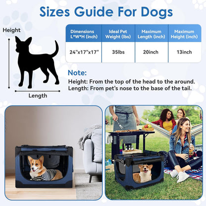 24 Inch Collapsible Soft Dog Crate for Small Dogs, Travel Dog Crate Bule