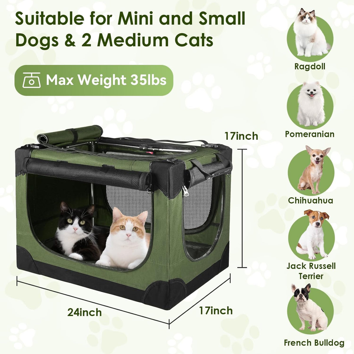24 Inch Collapsible Soft Dog Crate for Small Dogs, Travel Dog Crate Bule