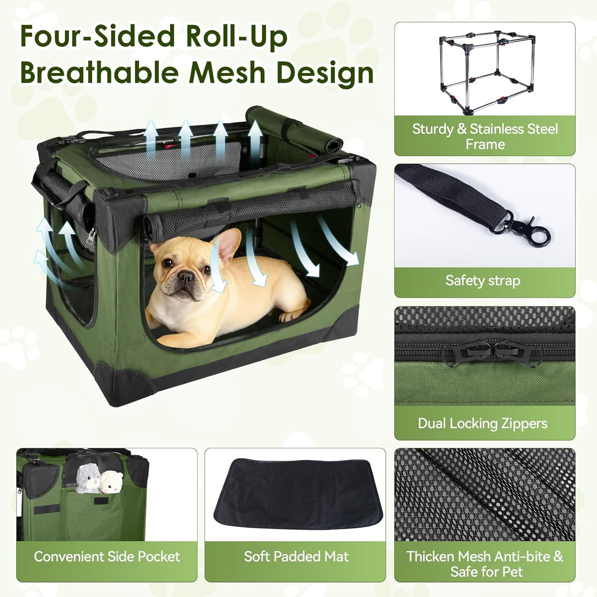 24 Inch Collapsible Soft Dog Crate for Small Dogs, Travel Dog Crate Bule