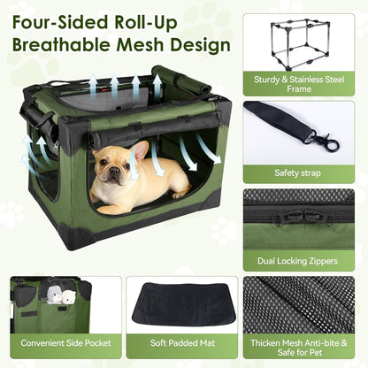 24 Inch Collapsible Soft Dog Crate for Small Dogs, Travel Dog Crate Bule