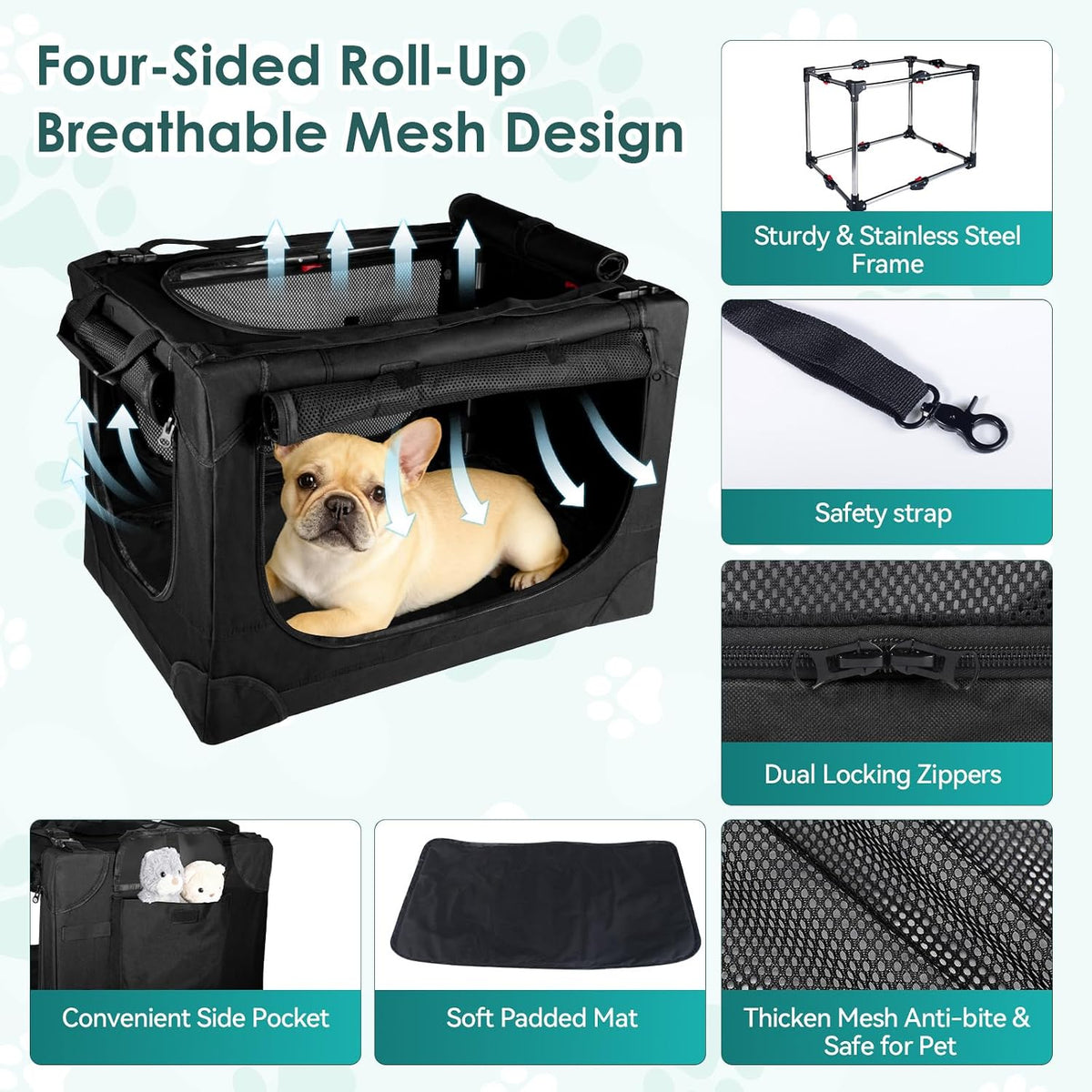 24 Inch Collapsible Soft Dog Crate for Small Dogs, Travel Dog Crate Bule