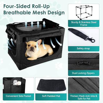 24 Inch Collapsible Soft Dog Crate for Small Dogs, Travel Dog Crate Bule