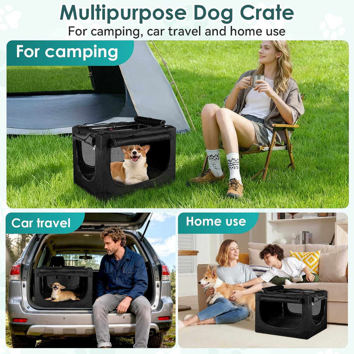 24 Inch Collapsible Soft Dog Crate for Small Dogs, Travel Dog Crate Bule
