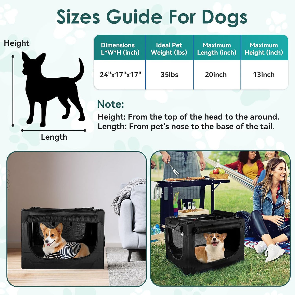 24 Inch Collapsible Soft Dog Crate for Small Dogs, Travel Dog Crate Bule