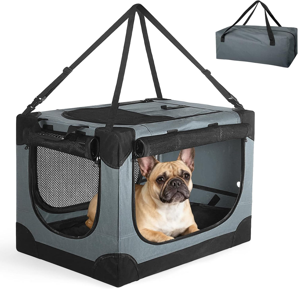 24 Inch Collapsible Soft Dog Crate for Small Dogs, Travel Dog Crate Bule