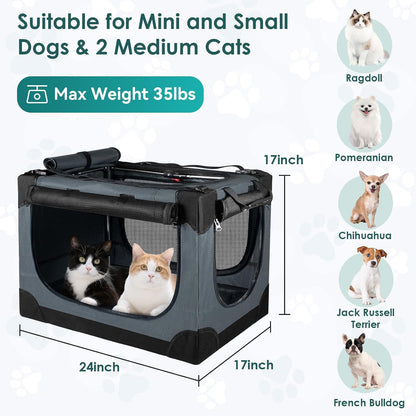 24 Inch Collapsible Soft Dog Crate for Small Dogs, Travel Dog Crate Bule