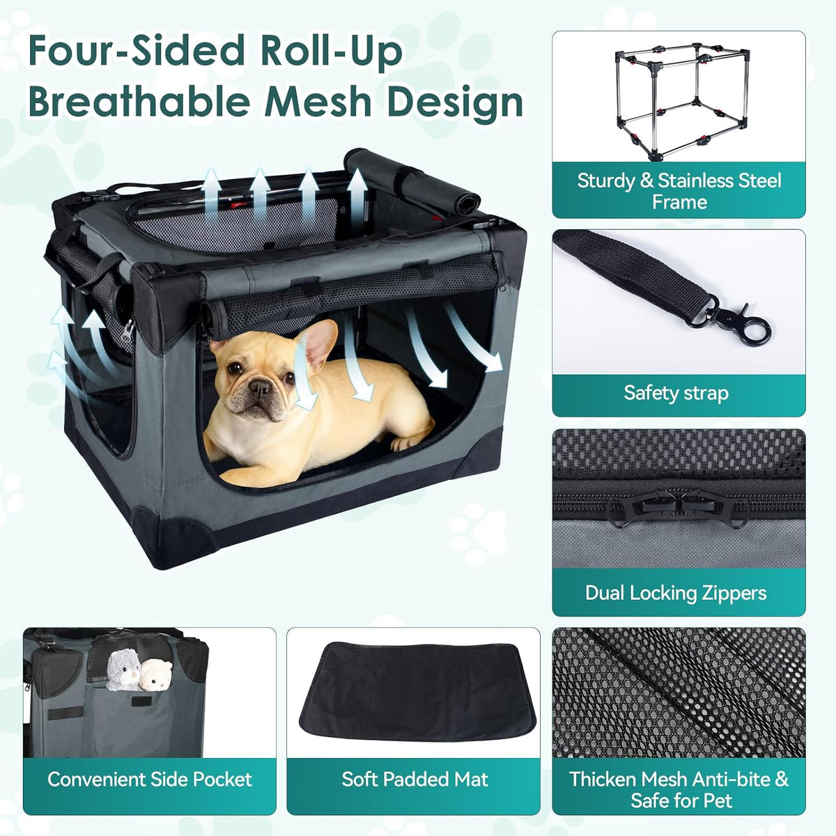 24 Inch Collapsible Soft Dog Crate for Small Dogs, Travel Dog Crate Bule
