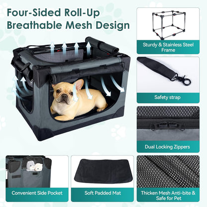 24 Inch Collapsible Soft Dog Crate for Small Dogs, Travel Dog Crate Bule