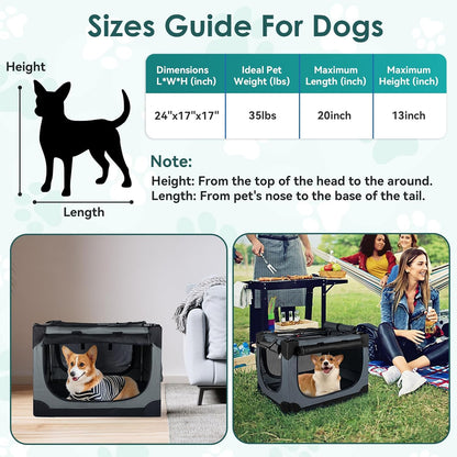 24 Inch Collapsible Soft Dog Crate for Small Dogs, Travel Dog Crate Bule