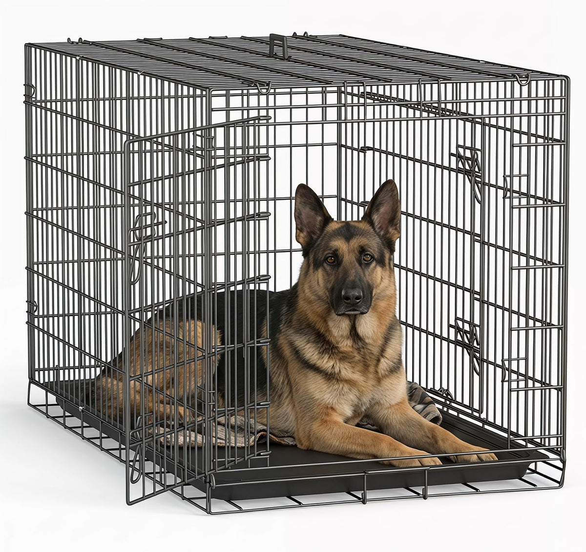 48" Foldable Metal Dog Crate | Dark Black | Cage for XL Dogs