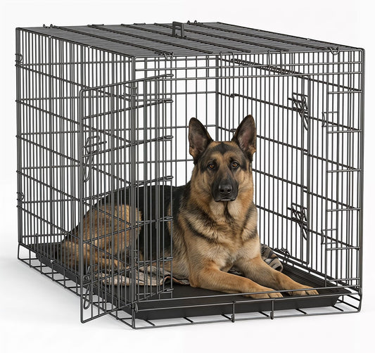 48" Foldable Metal Dog Crate | Dark Black | Cage for XL Dogs