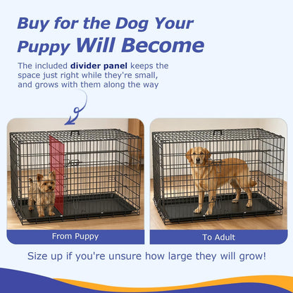 48" Foldable Metal Dog Crate | Dark Black | Cage for XL Dogs