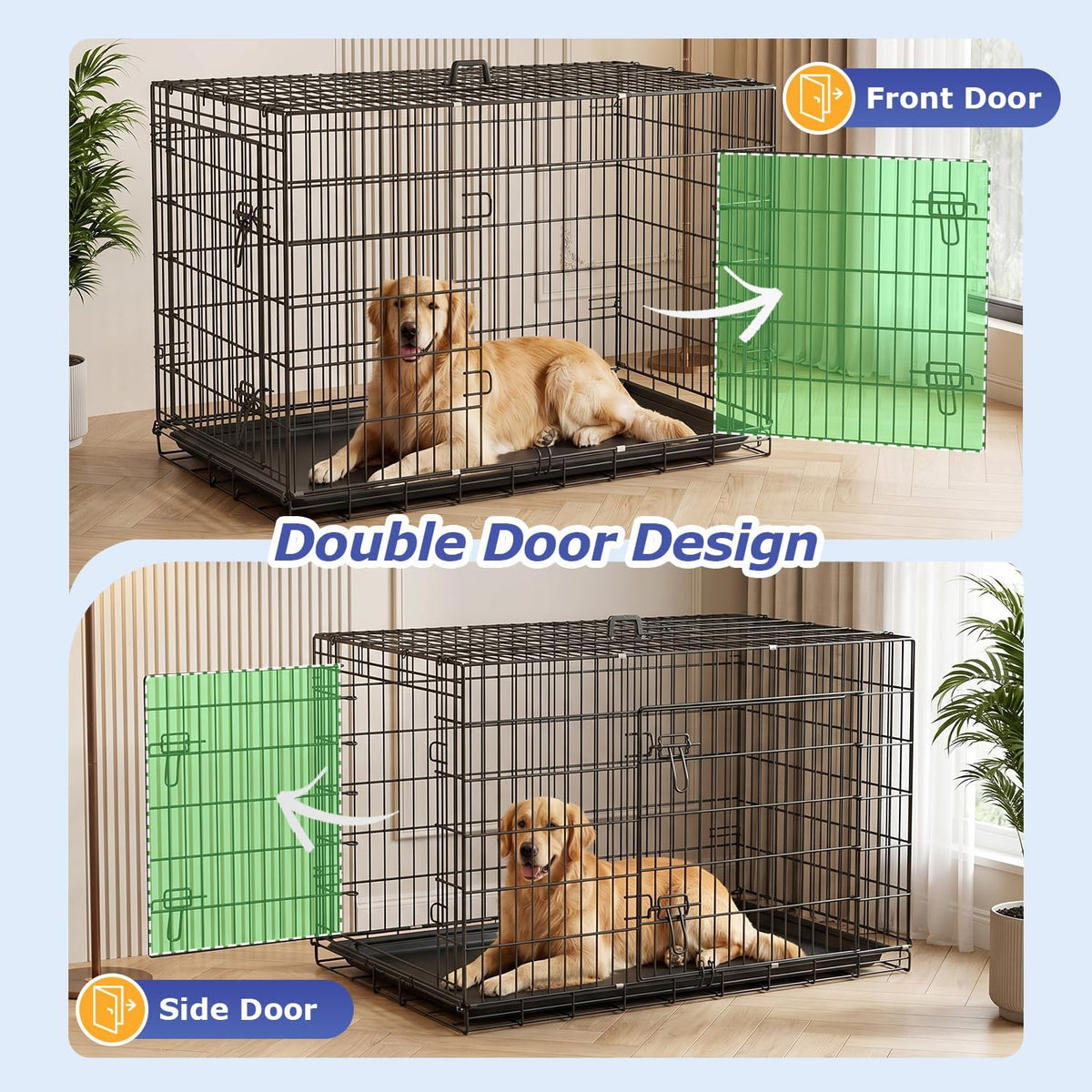 48" Foldable Metal Dog Crate | Dark Black | Cage for XL Dogs