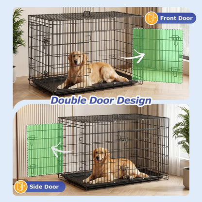 48" Foldable Metal Dog Crate | Dark Black | Cage for XL Dogs