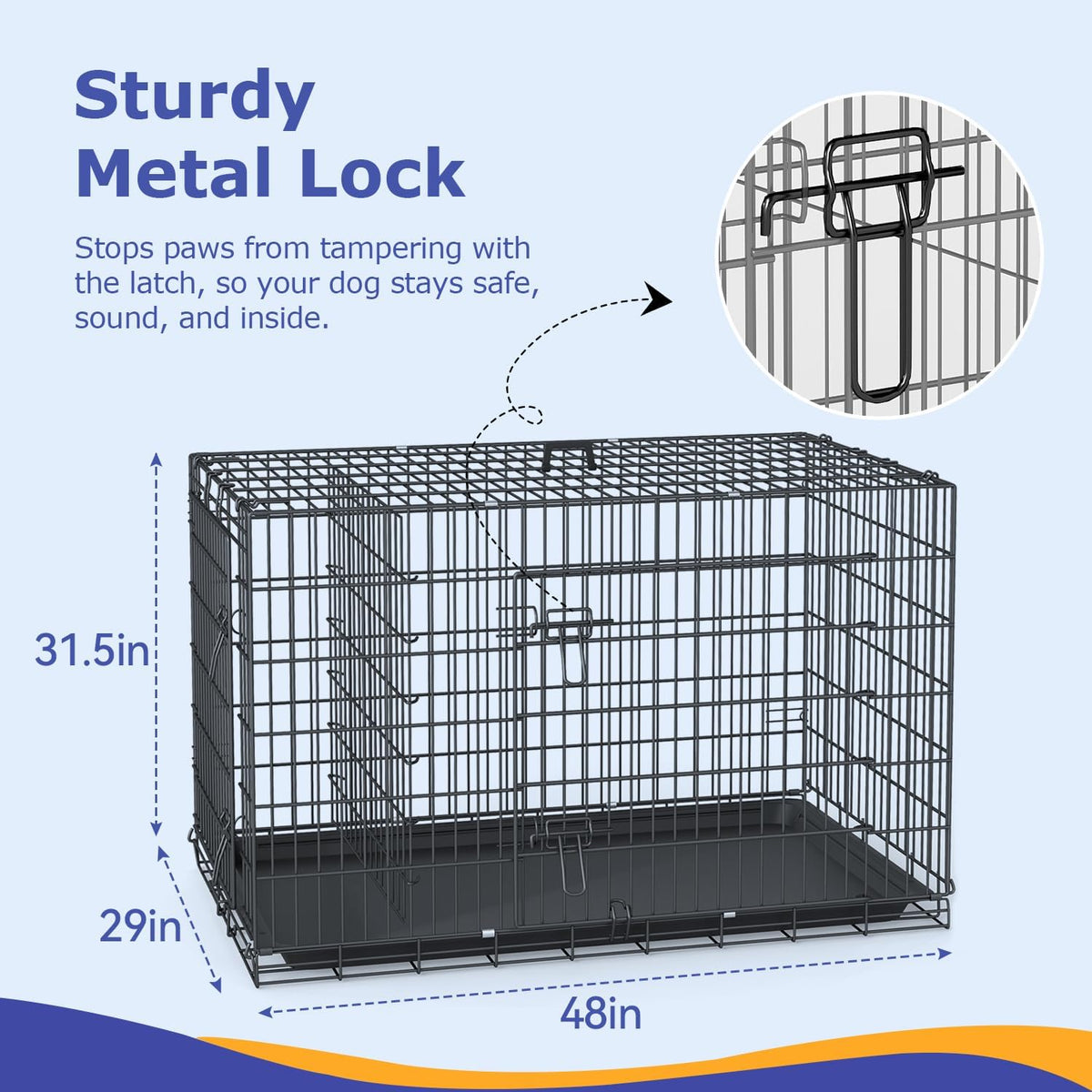 48" Foldable Metal Dog Crate | Dark Black | Cage for XL Dogs