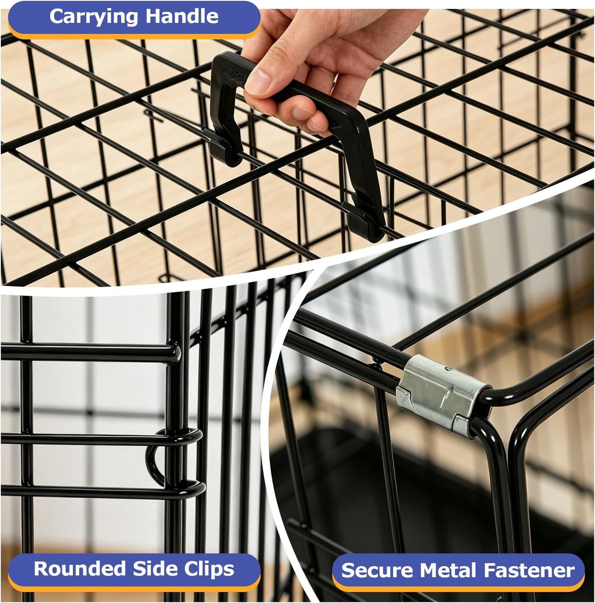 48" Foldable Metal Dog Crate | Dark Black | Cage for XL Dogs