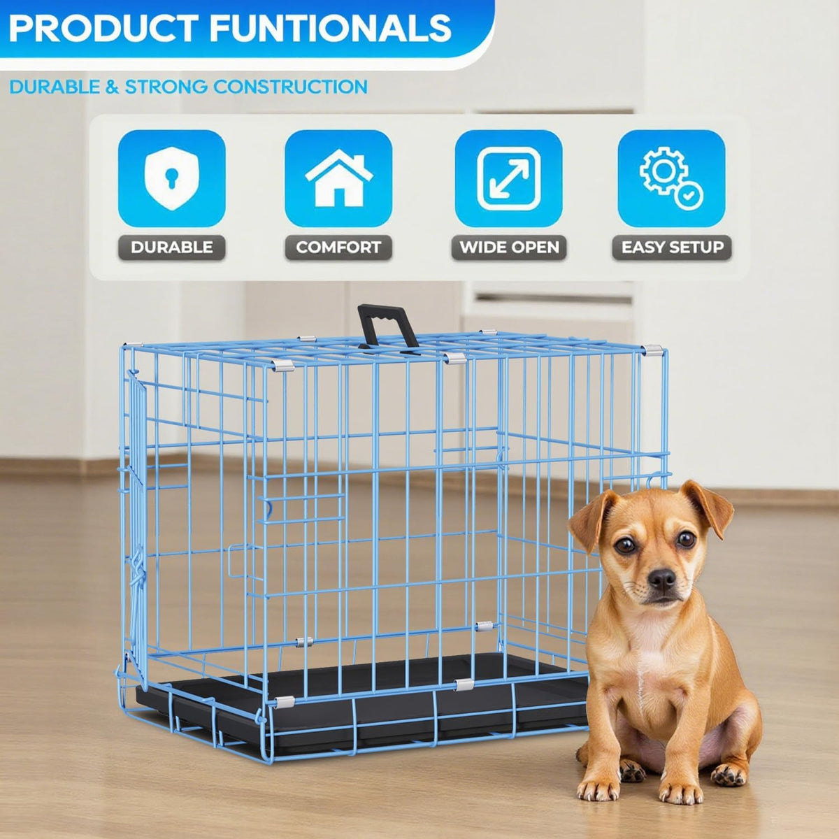 48" Foldable Metal Dog Crate | Dark Black | Cage for XL Dogs