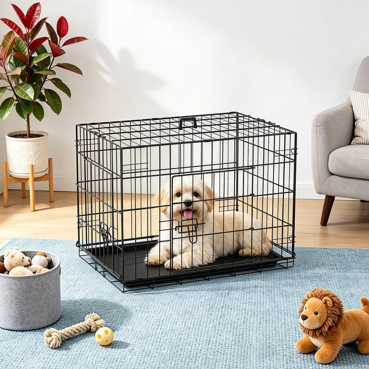 48" Foldable Metal Dog Crate | Dark Black | Cage for XL Dogs