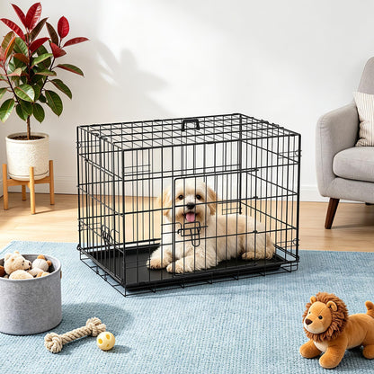 48" Foldable Metal Dog Crate | Dark Black | Cage for XL Dogs