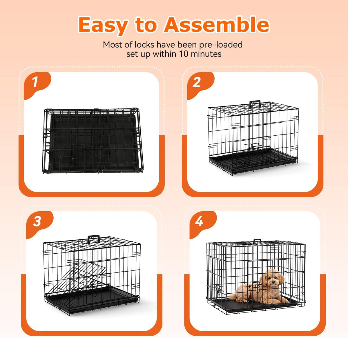 48" Foldable Metal Dog Crate | Dark Black | Cage for XL Dogs