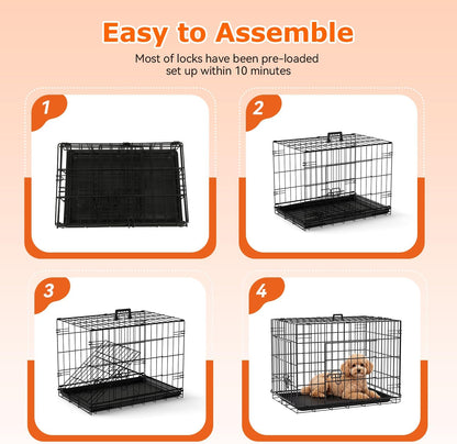 48" Foldable Metal Dog Crate | Dark Black | Cage for XL Dogs