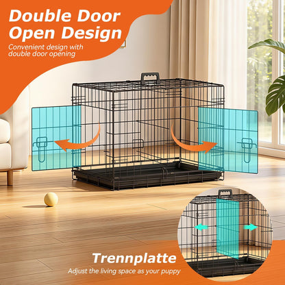 48" Foldable Metal Dog Crate | Dark Black | Cage for XL Dogs