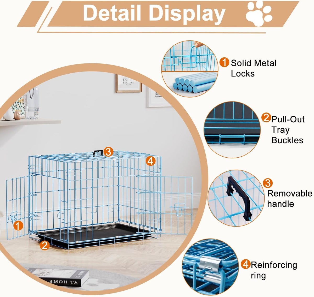 48" Foldable Metal Dog Crate | Dark Black | Cage for XL Dogs