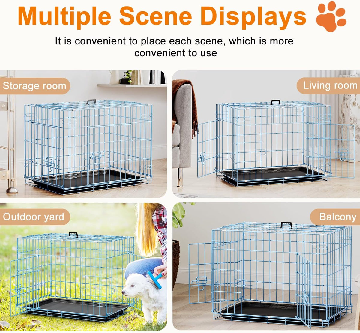 48" Foldable Metal Dog Crate | Dark Black | Cage for XL Dogs