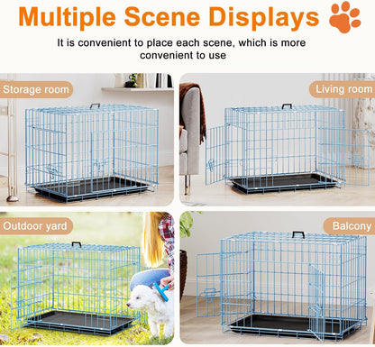 48" Foldable Metal Dog Crate | Dark Black | Cage for XL Dogs